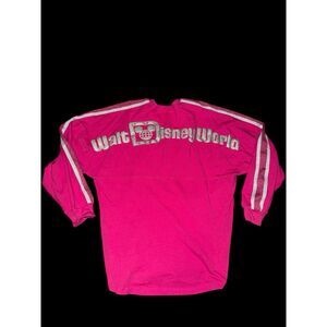 Disney Parks Walt Disney World Spirit Jersey Shirt Hot‎ Pink Silver Glitter sz M